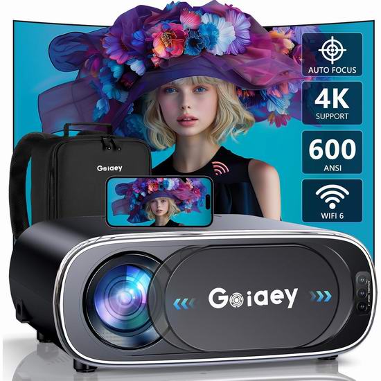  超级白菜！历史新低！Goiaey 原生1080P WiFi 6 蓝牙5.2 AI自动对焦 智能投影仪2.2折 89.99加元包邮！