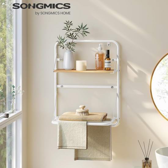  白菜价！历史新低！SONGMICS 浴室厨房 可折叠壁挂式双层收纳架3.2折 12.99加元清仓！