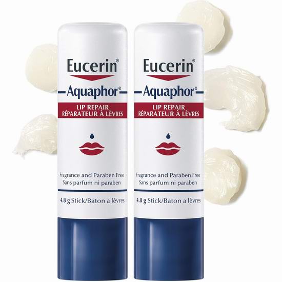  Eucerin Aquaphor 无香型 深层修复 保湿润唇膏2支装6.3折 5.68加元（原价 8.97加元）皮肤科医生推荐！