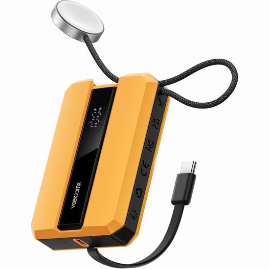  历史新低！VEEKTOMX 10000mAh PD 30W 超快充 超便携充电宝4.5折 17.54加元包邮！内置USB C充电线+无线手表充电座！支持供电笔记本！