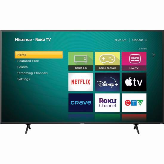  历史新低！Hisense 海信 55U6KR-55英寸 4K ULED Roku 量子点 智能电视6.7折 419.99加元包邮！