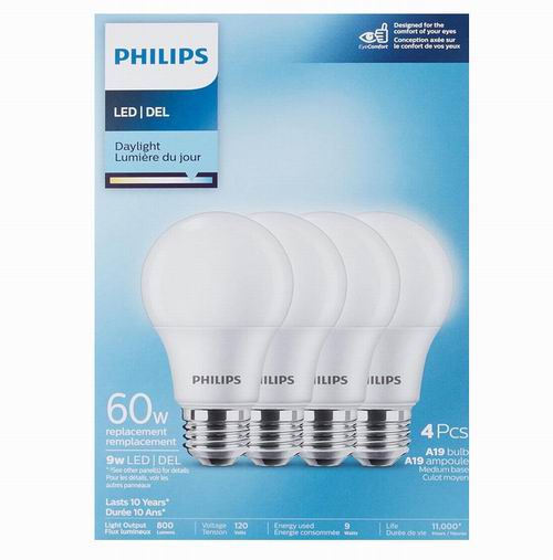  Philips 463398 Led 60W A19 节能灯泡4件套 8.51加元（原价 9.96加元）