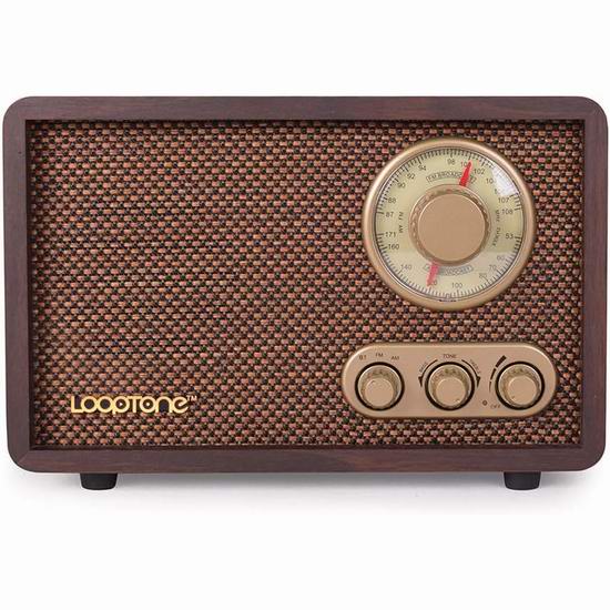  历史新低！LoopTone AM FM 多功能复古收音机/蓝牙音箱5折 28.99加元包邮！