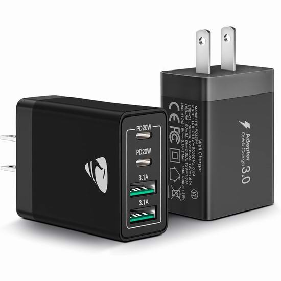  白菜价！历史新低！Yosou Prime 40W USB C 快速充电器2件套3.1折 9.99加元！