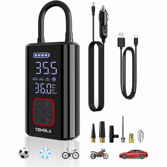  历史新低！TEMOLA 150PSI 汽车轮胎 多用途无绳充气泵5折 34.99加元包邮！
