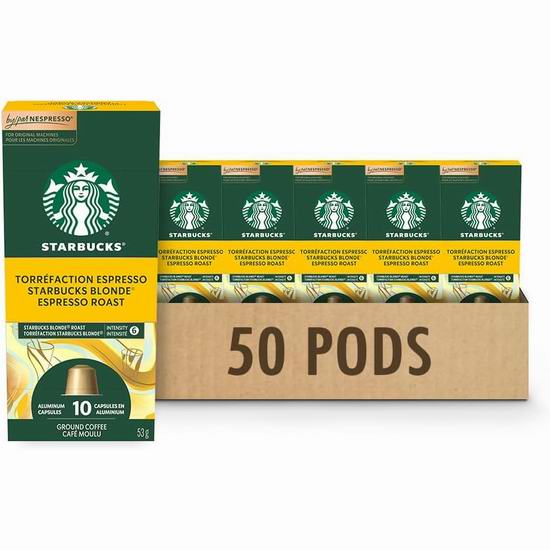  Starbucks by Nespresso Blonde 星巴克浓缩烘焙咖啡胶囊50粒6.6折 33.11加元！