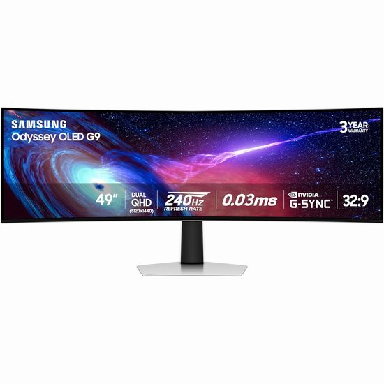  历史新低！Samsung 三星 49 英寸 Odyssey OLED G9 曲面游戏显示器4.8折 1199.99加元包邮！