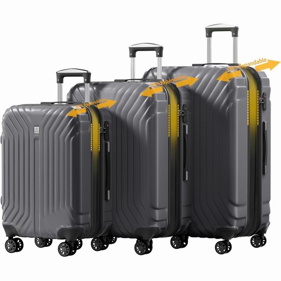 历史新低！AnyZip PC+ABS 20+24+28英寸硬壳行李箱3件套4.3折 160加元包邮！2色可选！
