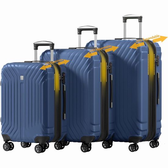 历史新低！AnyZip PC+ABS 20+24+28英寸硬壳行李箱3件套4折 149.99加元包邮！2色可选！