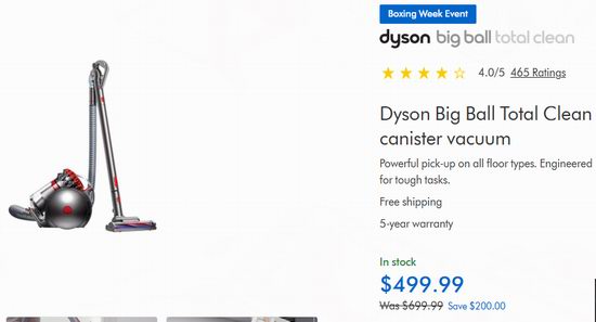 再降100加元!历史新低!Dyson Big Ball Total Clean 戴森罐式吸尘器5.7折 399.99加元包邮!