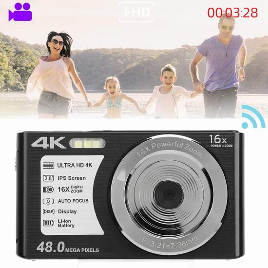  超级白菜！历史新低！Fydun 4K 48MP 16倍变焦 高清数码相机/摄像机1.2折 8.87加元清仓！
