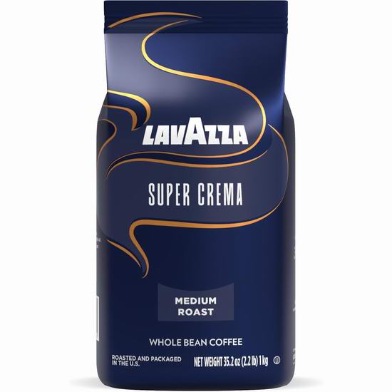  历史新低！Lavazza Super Crema 正宗意大利风味 中度烘焙咖啡豆（2.2磅）4.7折 15.43加元！