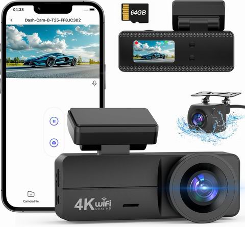  Penemay  4K前后行车记录仪 带 64GB 卡 55.99加元（原价 69.99加元）