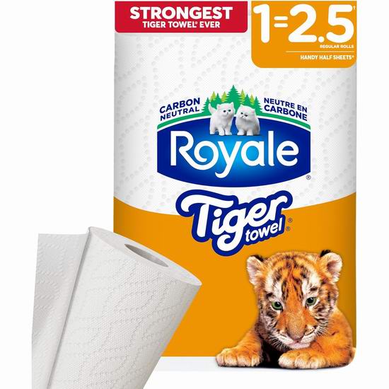  Royale Tiger 超强厨房纸（1卷）5.3折 2.12加元！相当于2.5卷纸量！