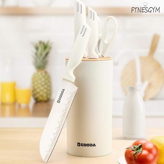  白菜价！FTNESGYM 带刀座 超锋利专业不锈钢刀具5件套3.7折 17.99加元！