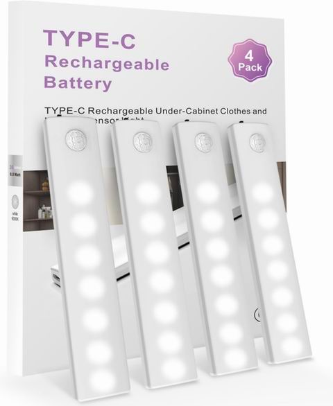  史低价！Anmeery LED可充电运动传感器壁橱灯/室内灯4件套  21.49加元（原价 42.99加元）