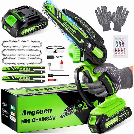  Angseen 双电池双锯链 6英寸无绳迷你电锯5折 39.99加元（原价 79.99加元）