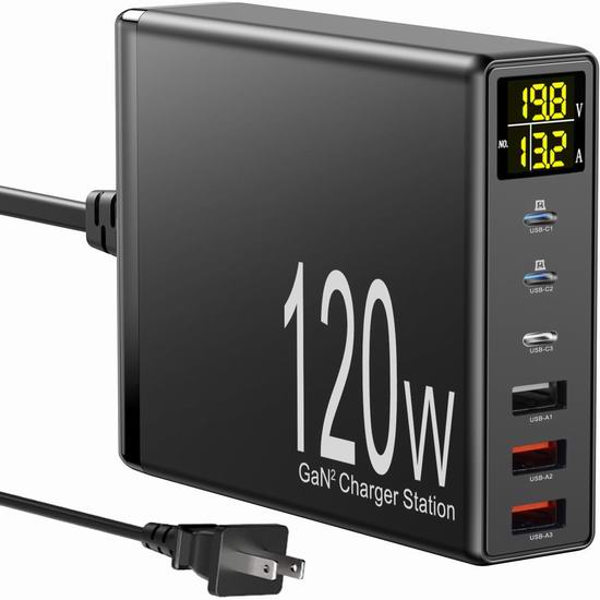  超级白菜！历史新低！ChargTeker PD66W 120W​​ 6口 USB充电站2.1折 10.46-14.95加元！