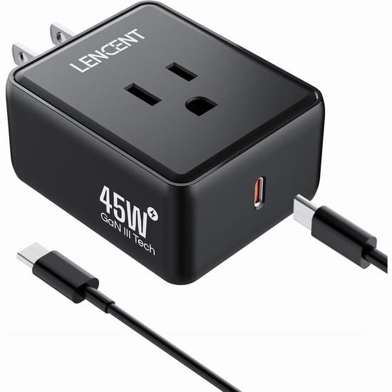  白菜价！LENCENT 带交流电插口 45W 超级快充 USB C 迷你充电器3.3折 9.99加元！
