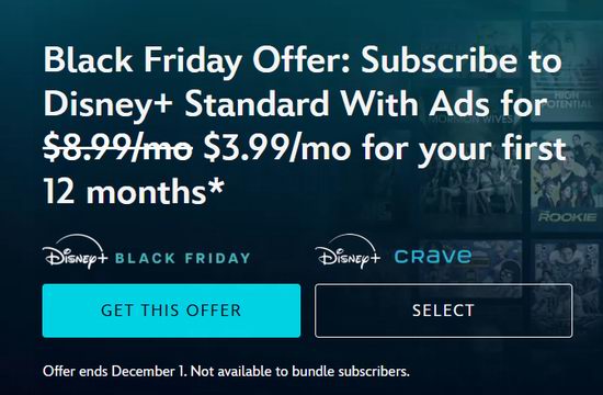 Disney+黑五大促,迪士尼流媒体首年订阅,每月仅需3.99加元!