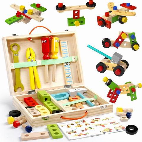  Nuheby 蒙特梭利木制建筑玩具套装 29.99加元（原价 37.99加元）