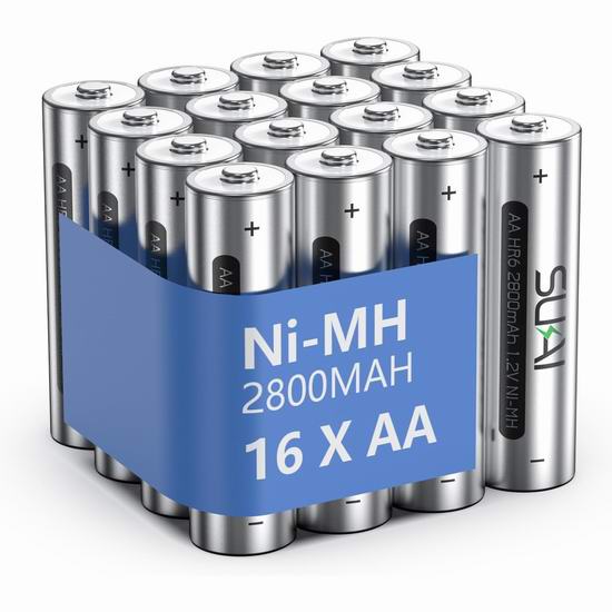  白菜升级！SUKAI 2800mAh AA镍氢充电电池16件套3.4折 10.99加元