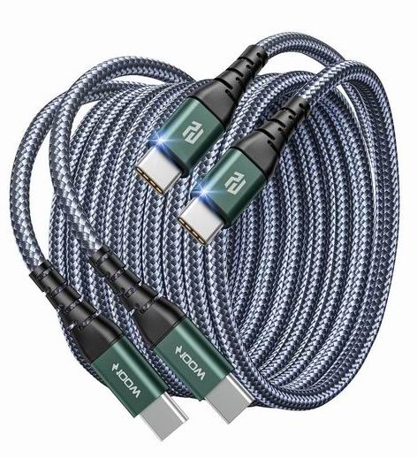  Naoeleii USB C 数据线/快速充电线2件套 6.23加元（原价 15.99加元）