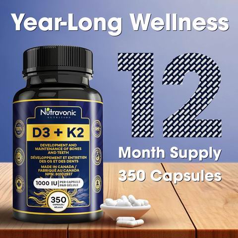  New Nutravonic  高效能维生素D3 K2胶囊 350粒 26.22加元（原价 34.97加元）