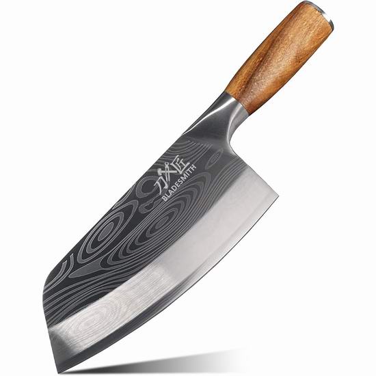  历史新低！BLADESMITH 德国高碳不锈钢 激光大马士革纹 中式厨刀4.4折 22.19加元包邮！