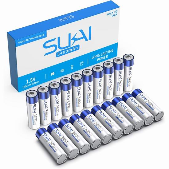  白菜价！历史新低！SUKAI 3400mAh大容量 1.5V AA锂电池8-20件套3折 7.9-19.49加元清仓！