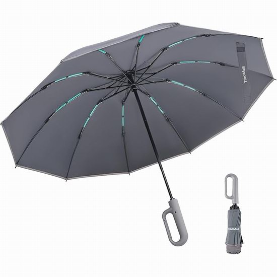  历史新低！TradMall 带反光条 防风自动折叠雨伞4折 9.99加元！2色可选！