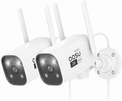  AOSU 2K 有线户外彩色夜视安防摄像头2件套 79.99加元（原价 99.99加元）
