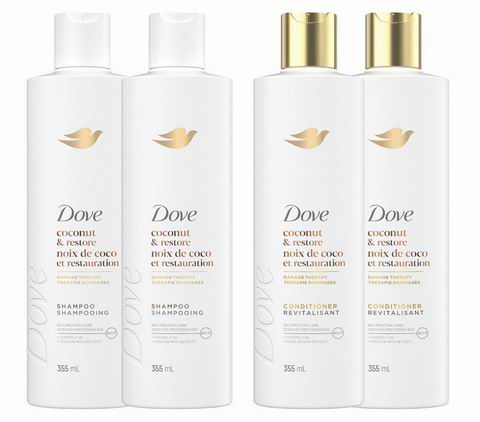 Dove 多芬椰子修复洗发护发套装（355ml×4）25.17加元！每瓶6.29加元