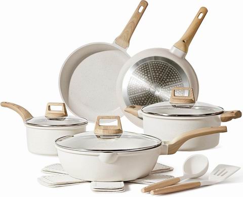 史低价！CAROTE 白色花岗岩不粘锅具14件套 65.99加元（原价 109.99加元）