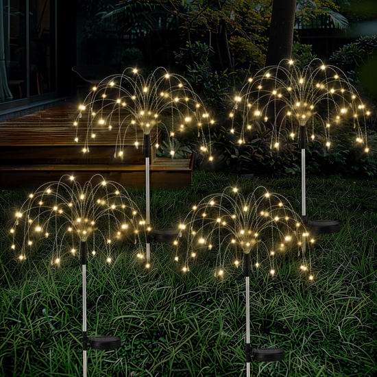  白菜价！历史新低！Lewondr 120 LED 太阳能庭院烟花灯4件套3.4折 14.99加元！单支仅3.74加元！
