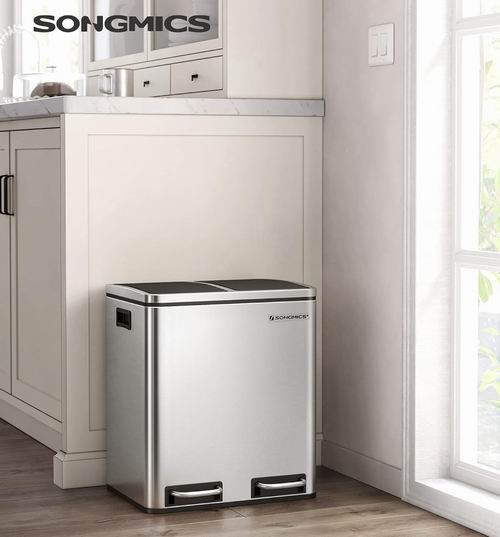  史低价！SONGMICS 防指纹不锈钢双格垃圾桶 119.99加元（原价 144.79加元）