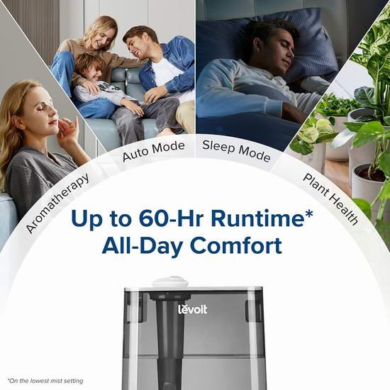 LEVOIT 6升大容量智能加湿器7.2折 92.12加元包邮!续航长达60小时!