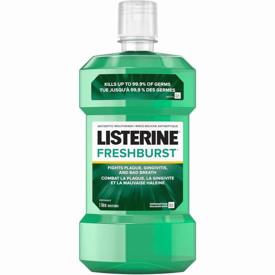  Listerine Fresh Burst 李施德林24小时长效抗菌除口臭 漱口水（1升）7.1折 4.71加元！3口味可选！