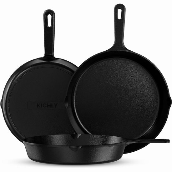  历史新低！KICHLY 6+8+10英寸铸铁煎锅3件套4.5折 29.99加元！单件仅9.99加元！