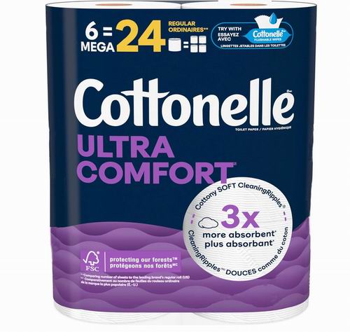  Cottonelle 6卷超大卫生纸（ 相当于普通24卷）7.99加元（原价 10.49加元）
