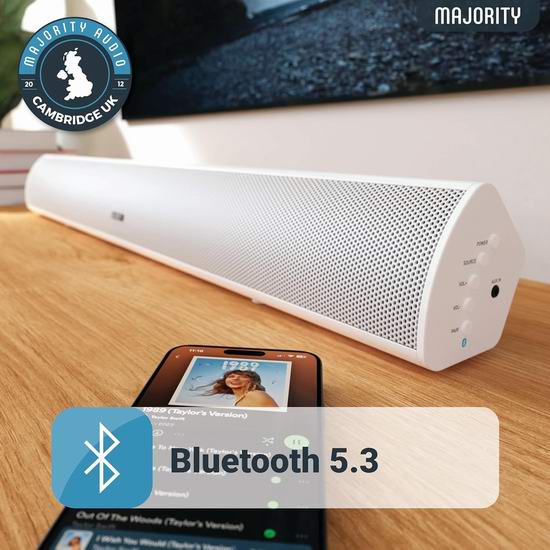  历史新低！Majority Teton 120瓦 2.1声道 蓝牙3D电视条形音箱4折 44.49加元包邮！内置低音炮!