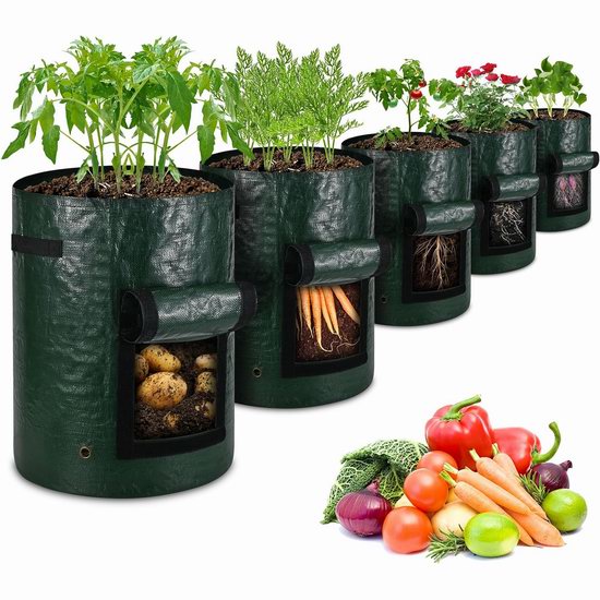  白菜价！历史新低！ENONGARDEN 10加仑 PE透气加厚 蔬菜种植袋5件套 9.99加元！单件仅2加元！