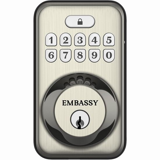  白菜价！历史新低！EMBASSY 带照明 抗菌键盘 电子密码门锁3折 29.99加元清仓！2色可选！