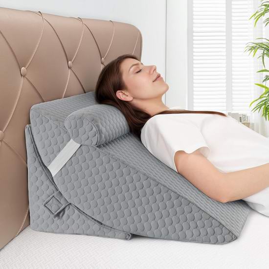  WENRENER 可调高度海绵 睡眠楔形枕套装5折 37.99加元包邮！2色可选！