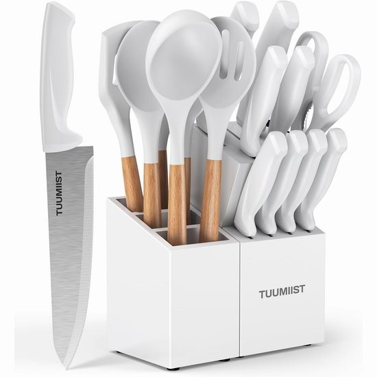  历史新低！TUUMIIST 高碳不锈钢刀具+锅铲勺18件套5折 44.98-49.99加元包邮！2色可选！