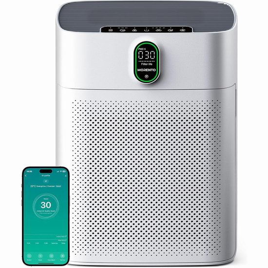  白菜价！历史新低！MORENTO PM2.5监测 1076呎 智能空气净化器1.6折 100.79加元包邮！