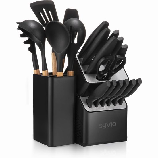  历史新低！syvio 不锈钢厨房刀具+锅铲勺21件套5折 54.99加元包邮！刀座内置磨刀器！