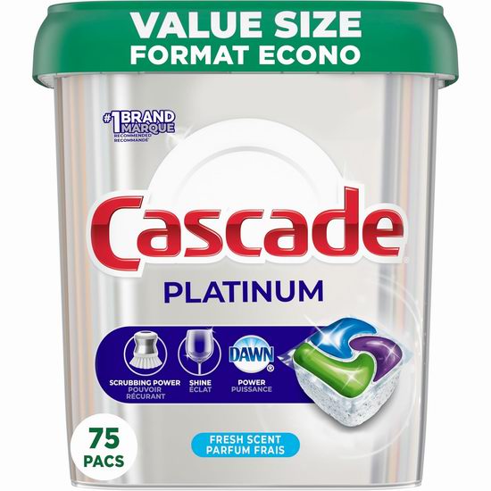  历史新低！Cascade Platinum 洗碗机洗碗球（75粒）7.2折 18.04加元！