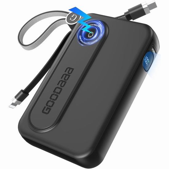  超级白菜！历史新低！GOODaaa 10000mAh PD 22.5W 无线充电 移动电源/充电宝2.4折 11.99加元清仓！内置两条充电线！无需会员！