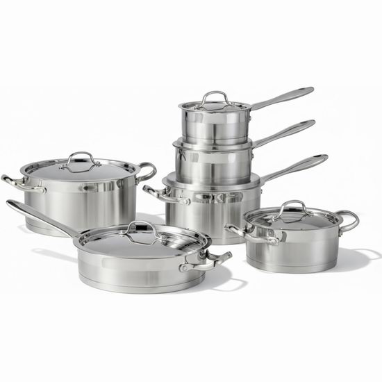 黑五价！Lagostina 拉歌蒂尼 Moderna 商用级3层不锈钢锅具12件套6.3折 189.99加元包邮！
